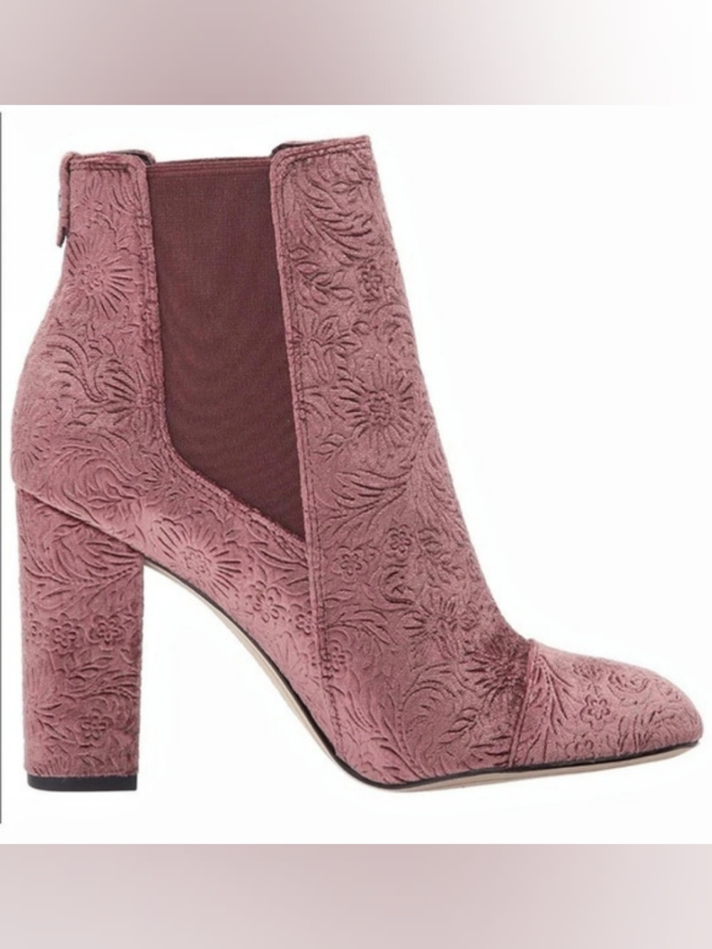 Sam Edelman Case Bootie In Mauve Floral Embossed Velvet Block Heel Ankle Boots